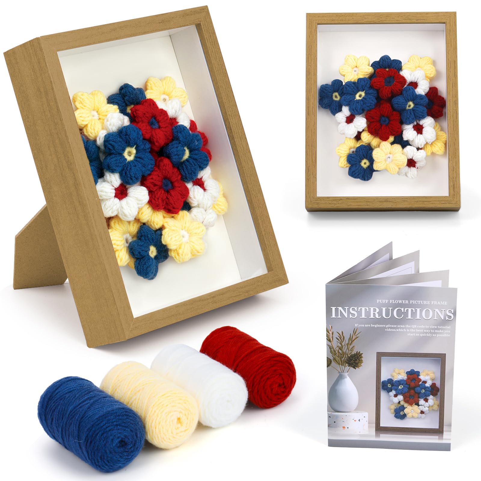 Ensemble de cadre photo en fleurs bouffantes, kit de crochet pour débutants 