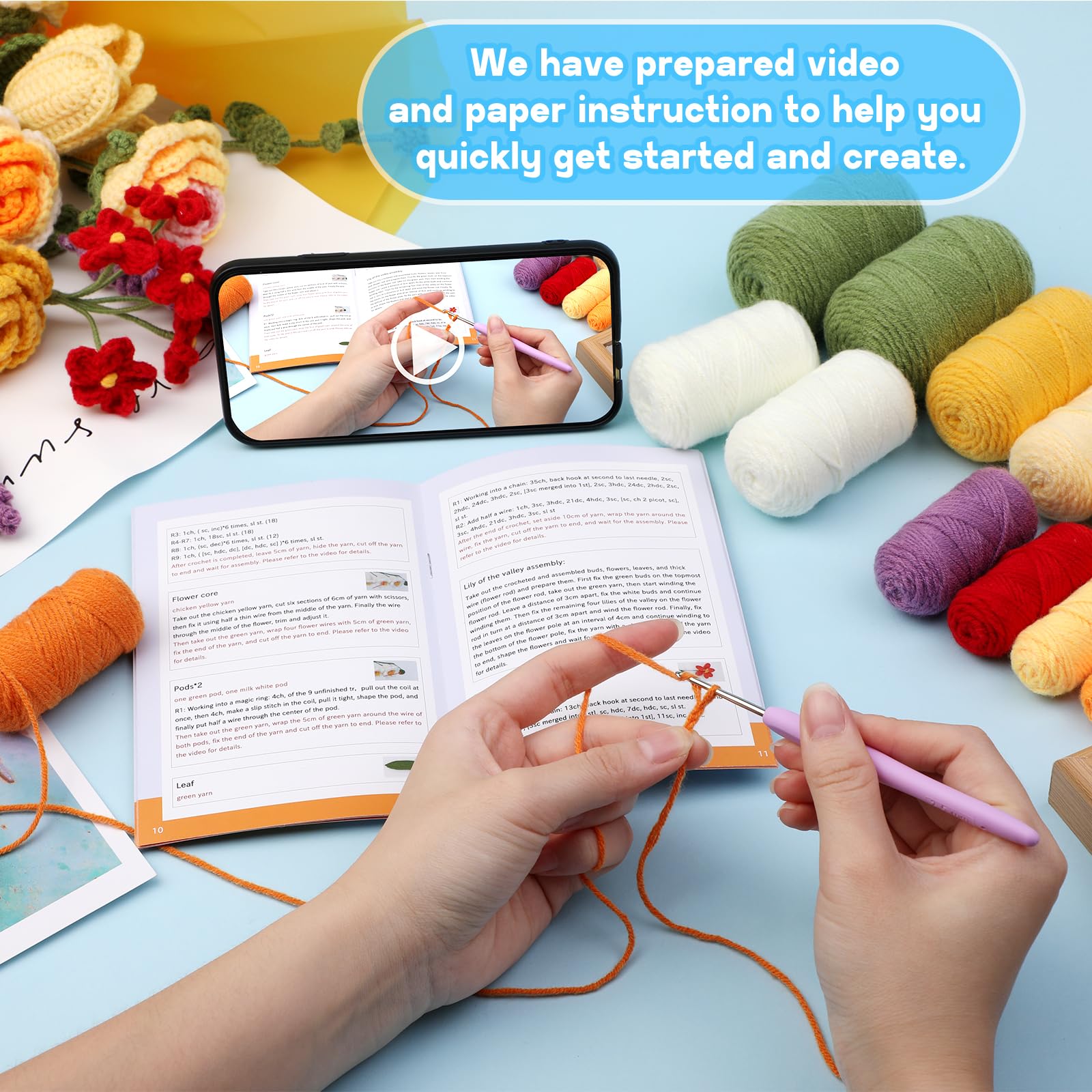 Kits de crochet pour débutants : bouquets de roses. Kit de tricot idéal pour la Saint-Valentin. 