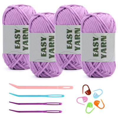 (4x50g) Crochet Yarn for Beginners with Easy-to-See Stitches - 21 Colors