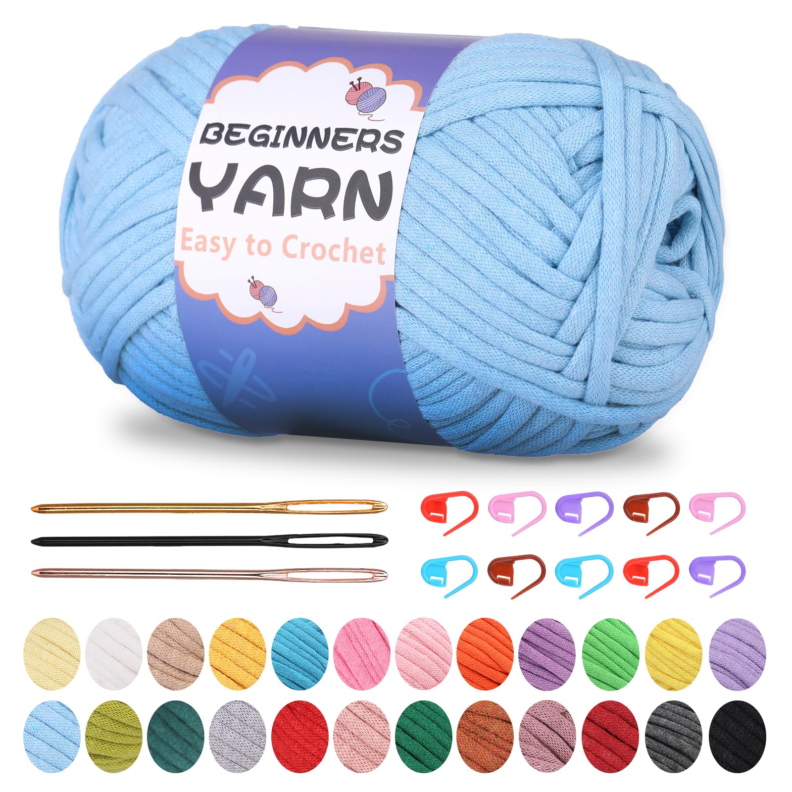200g Easy Yarn, Crochet Yarn for Beginners Crochet Kit - 24 Colors