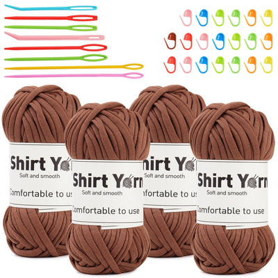 4 Pack T-Shirt Yarn Set, 3.5Oz Flat Crochet Yarn Soild Color with Knitted Plastic Eye Needles - 12 Colors