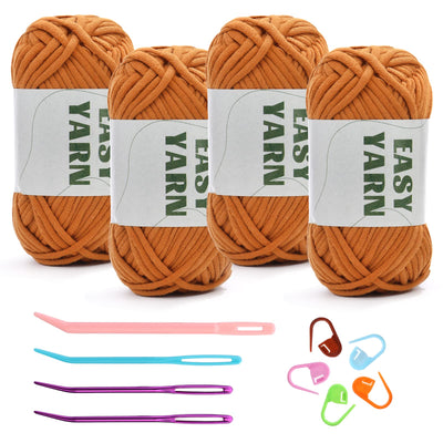 (4x50g) Crochet Yarn for Beginners with Easy-to-See Stitches - 21 Colors