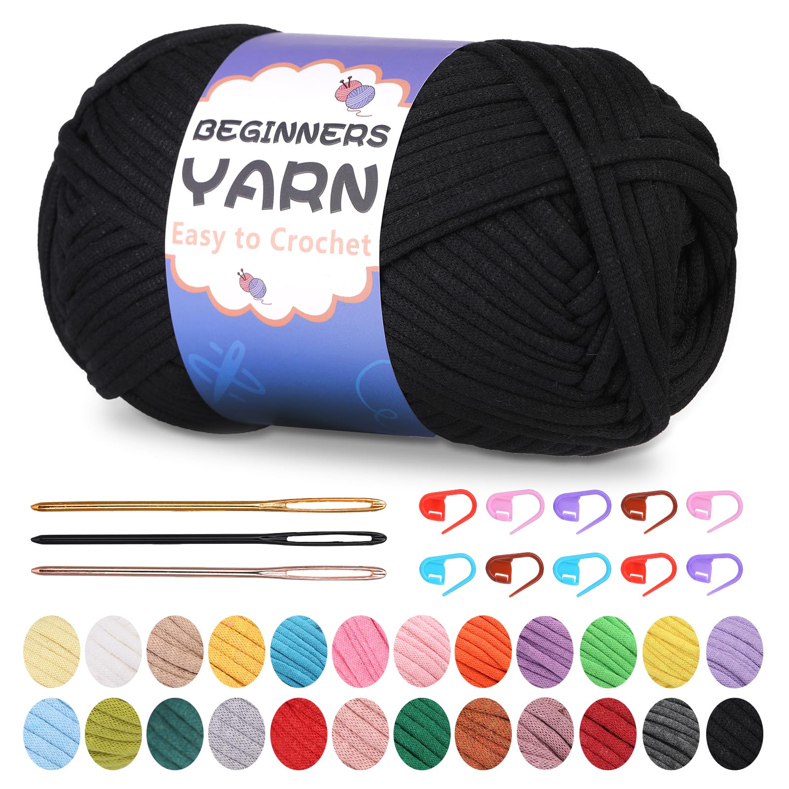 200g Easy Yarn, Crochet Yarn for Beginners Crochet Kit - 24 Colors