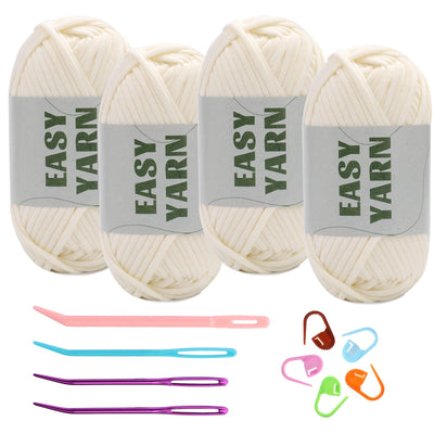 (4x50g) Crochet Yarn for Beginners with Easy-to-See Stitches - 21 Colors