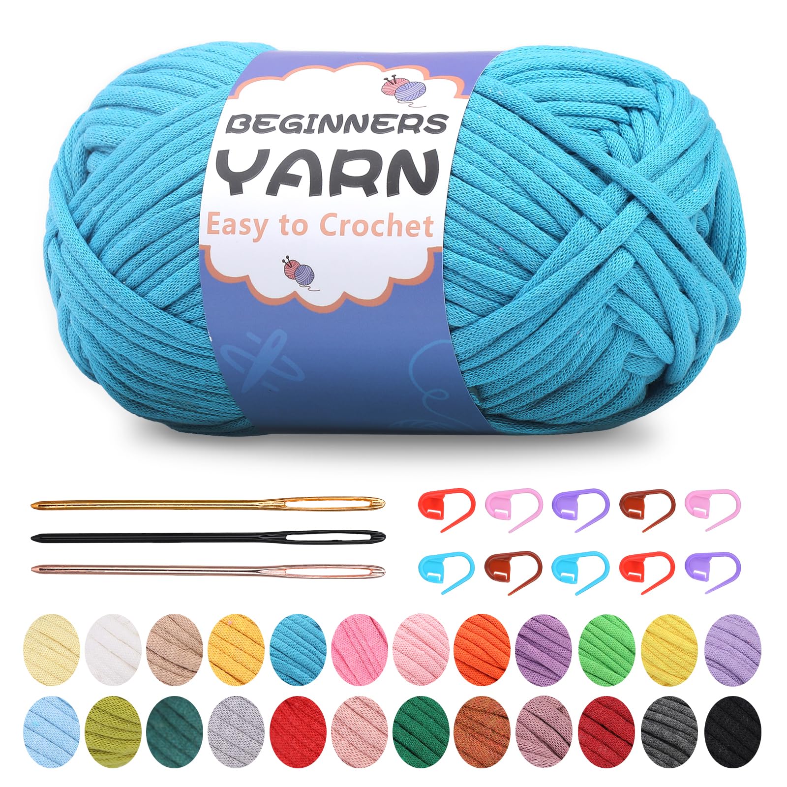 200g Easy Yarn, Crochet Yarn for Beginners Crochet Kit - 24 Colors