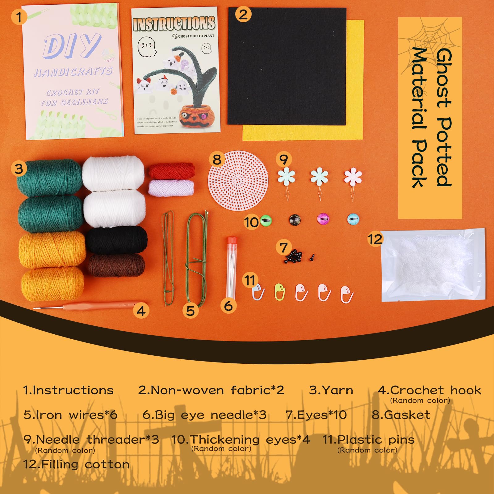 Kit de crochet d'Halloween pour débutants, série de plantes en pot fantômes 