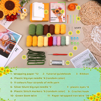 Kits de crochet pour débutants : bouquets de tournesols. Kit de tricot idéal pour la Saint-Valentin. 
