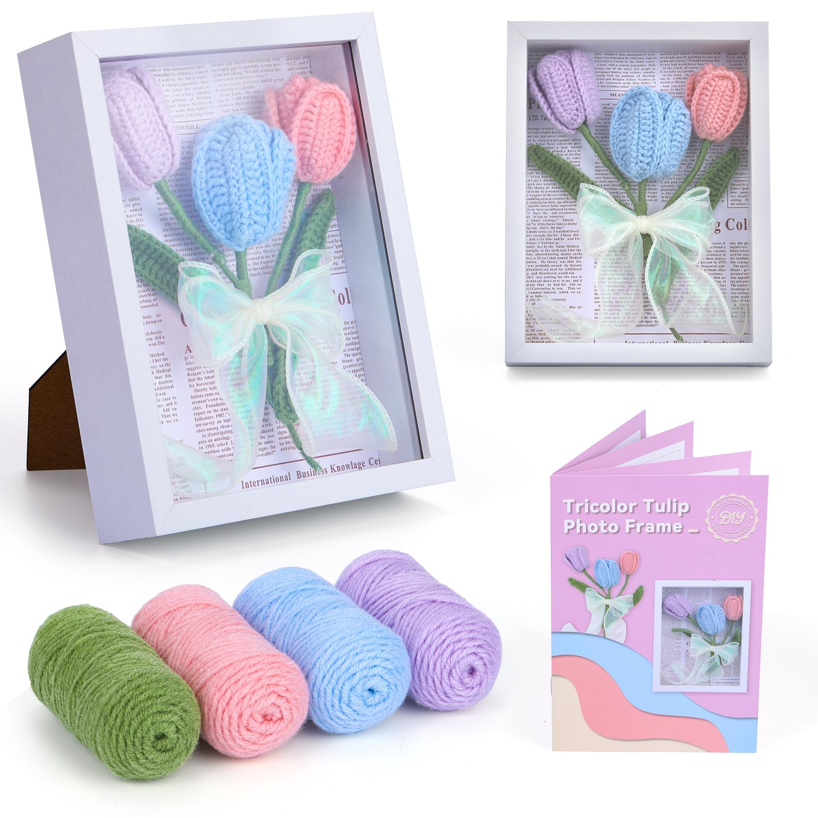 Ensemble de cadre photo tulipes et bouquet, kit de crochet pour débutants 