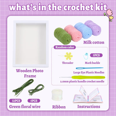 Ensemble de cadre photo tulipes et bouquet, kit de crochet pour débutants 