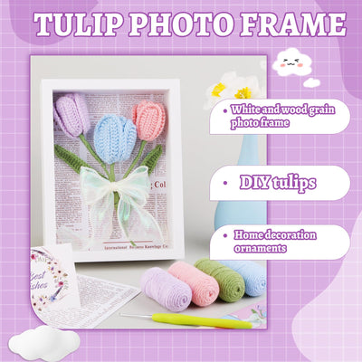 Ensemble de cadre photo tulipes et bouquet, kit de crochet pour débutants 