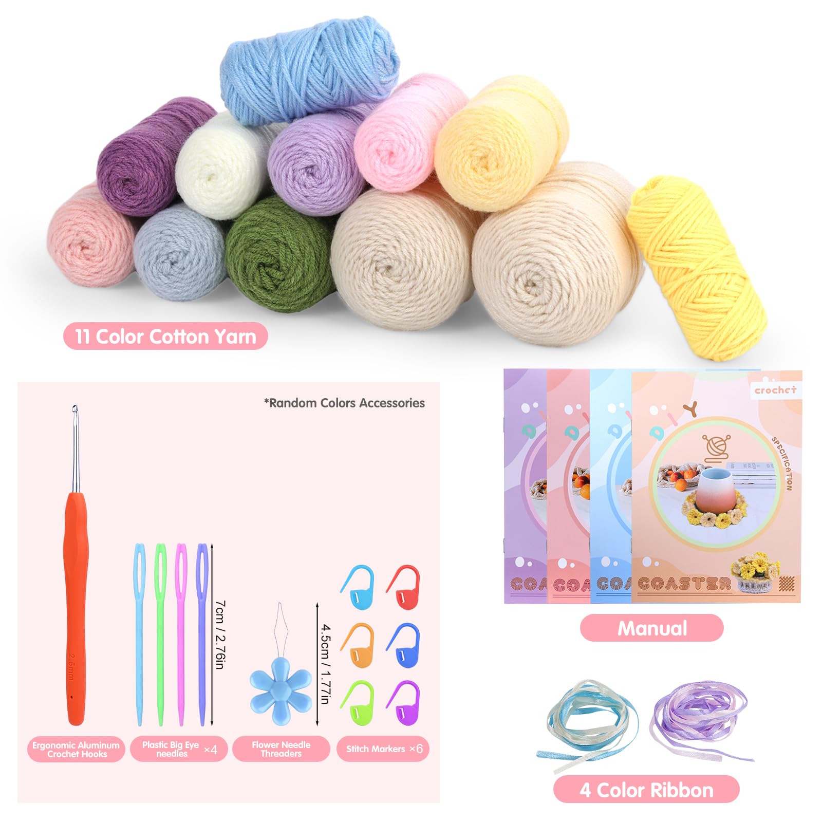 Kit de crochet pour débutants : 4 dessous de verre pour pots de fleurs