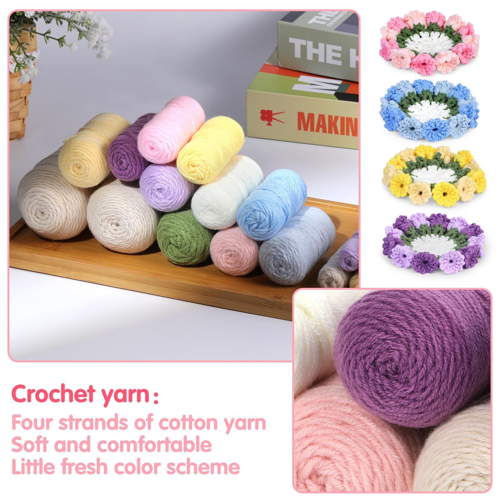 Kit de crochet pour débutants : 4 dessous de verre pour pots de fleurs