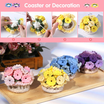 Kit de crochet pour débutants : 4 dessous de verre pour pots de fleurs